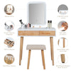 Modern Dressing Table Stool Set Makeup Mirror with LED Lights Wooden 2 Drawers