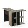 L-Shape Desk with Bookshelf, French Oak Grey/Black