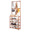 Vintage Wooden Hall Tree Hat and Coat Stand Hallway Shoe Rack Bench with Shelves