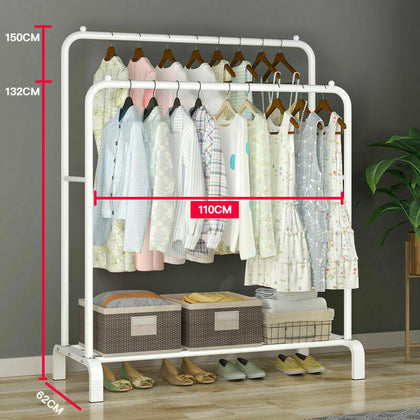 Metal Clothes Double Rail Heavy Duty Garment Hanging Rack Shelf Display White UK