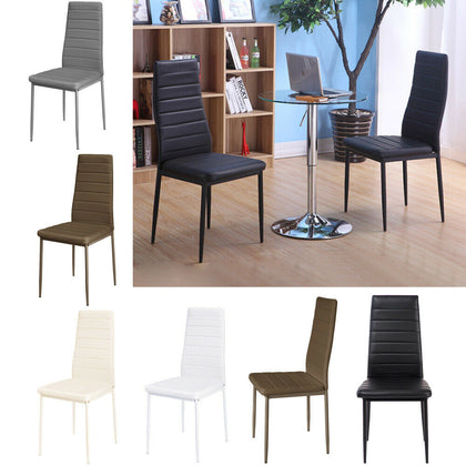 2/4/6* Dinning Chairs Set Kitchen PU Leather Padded Seat High Back Metal Legs
