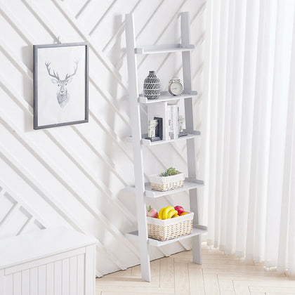 Leaning Ladder Shelving Unit 5Tier Display Bookshelf Bookcase Wall Shelf Storage