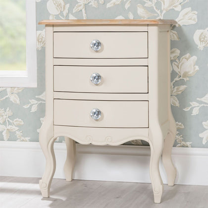 Juliette cream 3 Drawer Bedside Table.French bedside cabinet,crystal handles