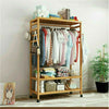 Solid Wooden Clothes Rail Coat Rack Free Standing Wardrobe with Shelves & Wheels