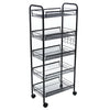 White Black 5 Tier Mesh Rolling Cart Trolley Storage Rack Wheel Kitchen/Bathroom