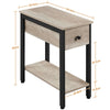 Narrow Side Table 2-Tier End Table w/ Drawer Open Shelf Wood Nightstand Storage