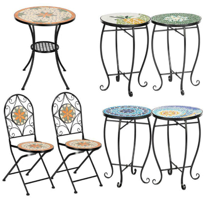 Mosaic Bistro Set Outdoor Patio Garden Furniture Side Table Set Folding Chairs