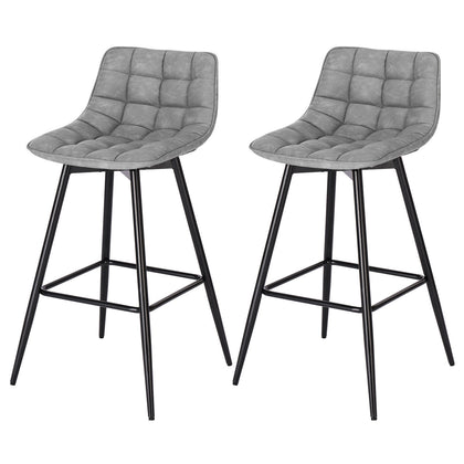 2x Barstool Breakfast stool Metal+leather Counter Bar Chair Faux Bar Stool grey