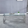 Modern Coffee Table Tempered Glass Top Sliver Chrome Base Living Room Furnitures