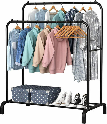 Heavy Duty Metal Double Clothes Rail Rack Garment Hanging Display Stand Shelf
