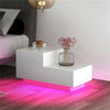 Bedside Table High Gloss White Side Table With RGB LED Light 2 Drawers Cabinet