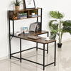 Industrial L-Shaped Work Desk & Storage Shelf Steel Frame Adjustable Feet Brown