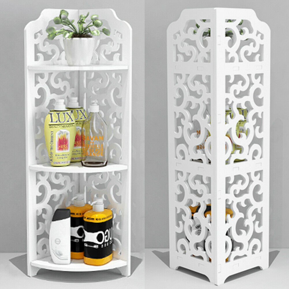 Free Standing Corner Shelf Unit 3 Tier White Storage Rack Bathroom Organizer UK