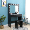 Dressing Table Set w/LED Lighted Mirror Large Drawer & Stool Makeup Desk Black
