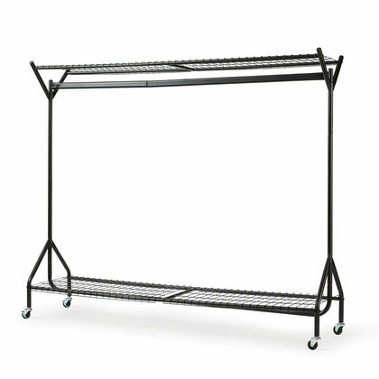 Black Heavy Duty Hanging Clothes Garment Rail with Shoe Rack Shelf and Hat Stand