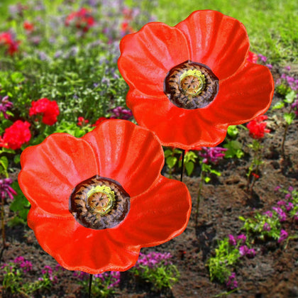 2pk Cast Iron Bird Feeder Poppy Water Dish Seed Nut Flower Pole Garden Ornament