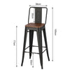 Rustic Industrial Bar Stool Wooden Seat Shabby Vintage Chic Kitchen Chairs Black