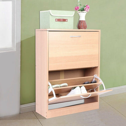 2 Drawer Shoe Cabinet Storage Cupboard Footwear Stand Rack Wooden Unit