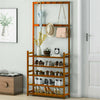 Vintage Wooden Hall Tree Hat and Coat Stand Hallway Shoe Rack Bench with Shelves