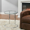 Small Coffee Table Round Tempered Glass Sofa Side End Table C-Shape Chrome Stand