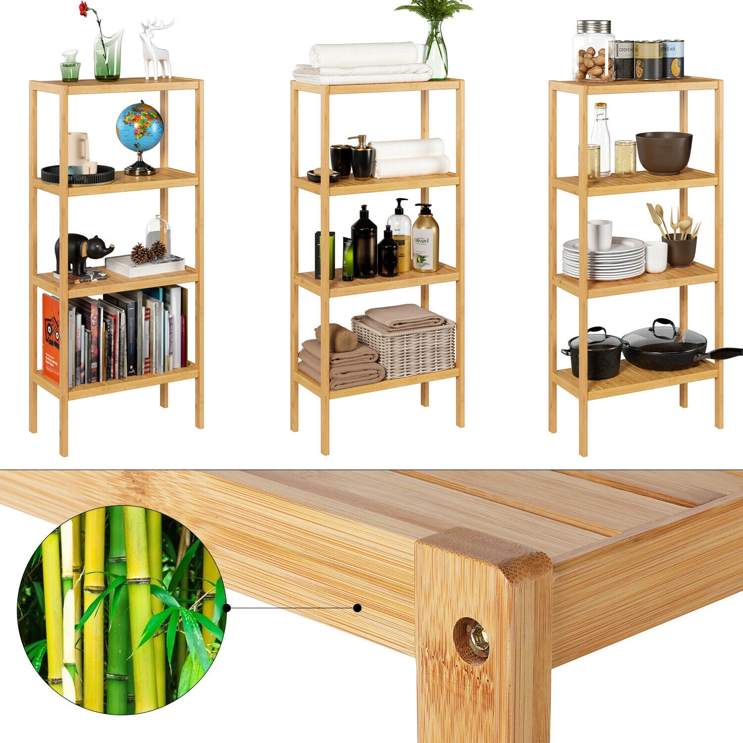 4 Tier Display Rack Storage Shelves Bamboo Floor Shelving Unit 4 Tier Display Rack for Kit ...