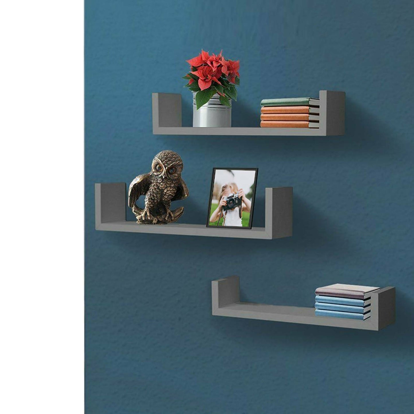 Set of 3 U Shape shelves Floating Wall Shelve Home Decor Storage Wood Shelf Unit