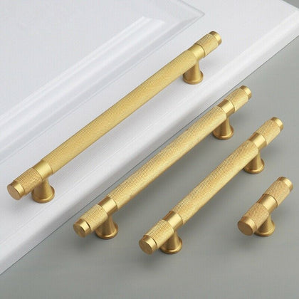 Knurl Brass Kitchen Cabinet Knobs Pulls Gold Drawer Cupboard Handles 96mm 128mm