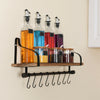 Wall Floating Shelf Rustic Wood Iron Kitchen Storage Rack With 8 Removable Hooks