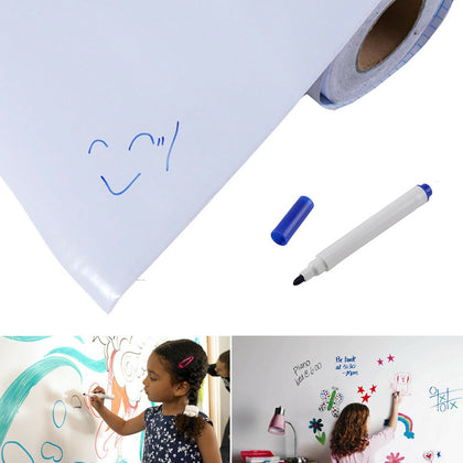 2m x 60cm DRY WIPE Removable Vinyl Whiteboard Wall Sticker Office Home +1 Marker