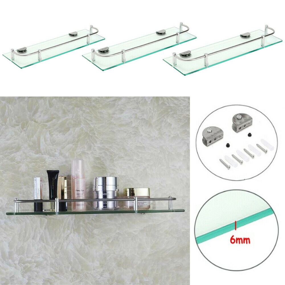 Glass Bathroom Caddy Shelf Wall Mounted Bath Rack Floating Shelves Organiser NEW