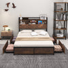 King Size Bed Frame Metal Platform Bed Slats Support w/Storage Headboard