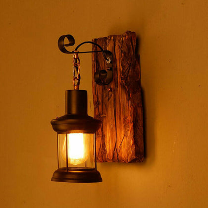 Retro Vintage Industrial Wood Wall Light Loft Rustic Sconce Wall Lamp Fixture UK
