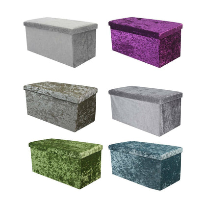 Bedroom 2 Seater Folding Storage Ottoman Seat Toy Storage Box Crushed Velvet UK