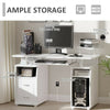 White Wooden Desk with Drawers PC Workstation Office Computer with Keyboard Tray