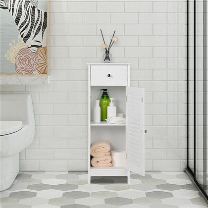 Bedside Cabinet Bathroom Floor Cabinet Kitchen Storage with Drawer, White
