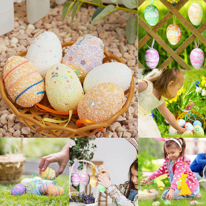Colorful Foam Easter Egg 6pcs/Pack Hanging Egg Ornaments Kids Gift Craft Decor