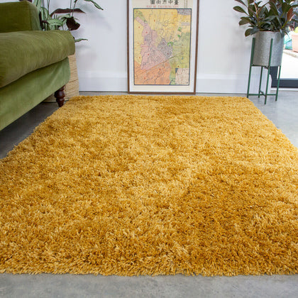 Ochre Shaggy Rug Thick Soft Bedroom Rugs Mustard Yellow Non Shed Living Room Rug