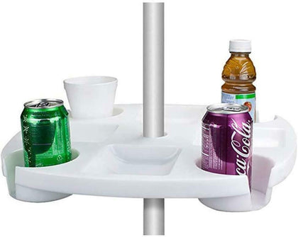 8 Compartment Round Plastic Beach Garden Patio Umbrella Table Tray Storage White