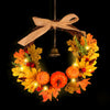 Wall Door Hanging Pumpkin Maple Foliage Garland Vine Wreath w/ Bell & Bows Decor