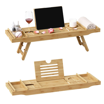 Extendable Over Bath Tub Rack Bamboo Bathtub Caddy Tray Wooden Shelf ipad Holder