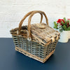 Antique Wash Two Tone Wicker Swing Handle Storage Shopping Picnic Hamper Basket