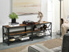 Modern Large TV Stand Black Metal Frame Shelves Media Storage Unit Cabinet Brown