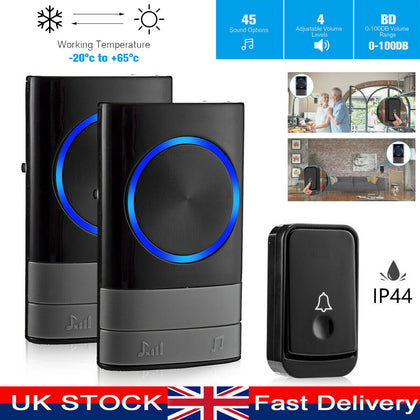 Wireless Door Bell Doorbell Wall Plug-in Chime Remote 300M 45 Tune Waterproof UK