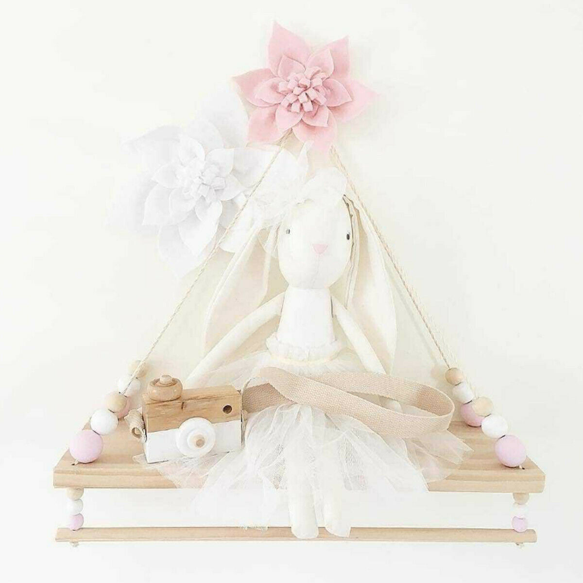 Wall Hanging Wood Rope Swing Shelf Shelves Storage Shelve Room Decor UK MA