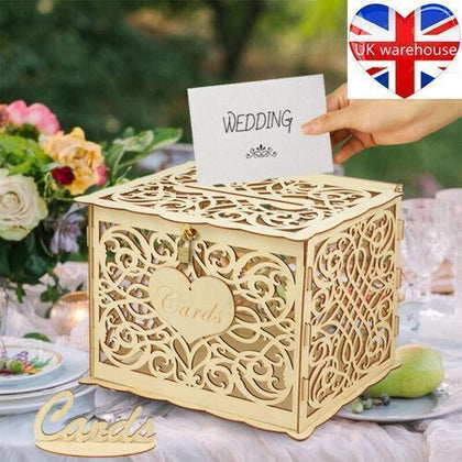 Wooden Wedding Card Box with Lock DIY Rustic Money Collection Gift Post Boxes