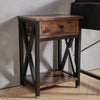 Retro Rustic Chic Side Table Industrial Nightstand Storage Drawer Shelf X Design