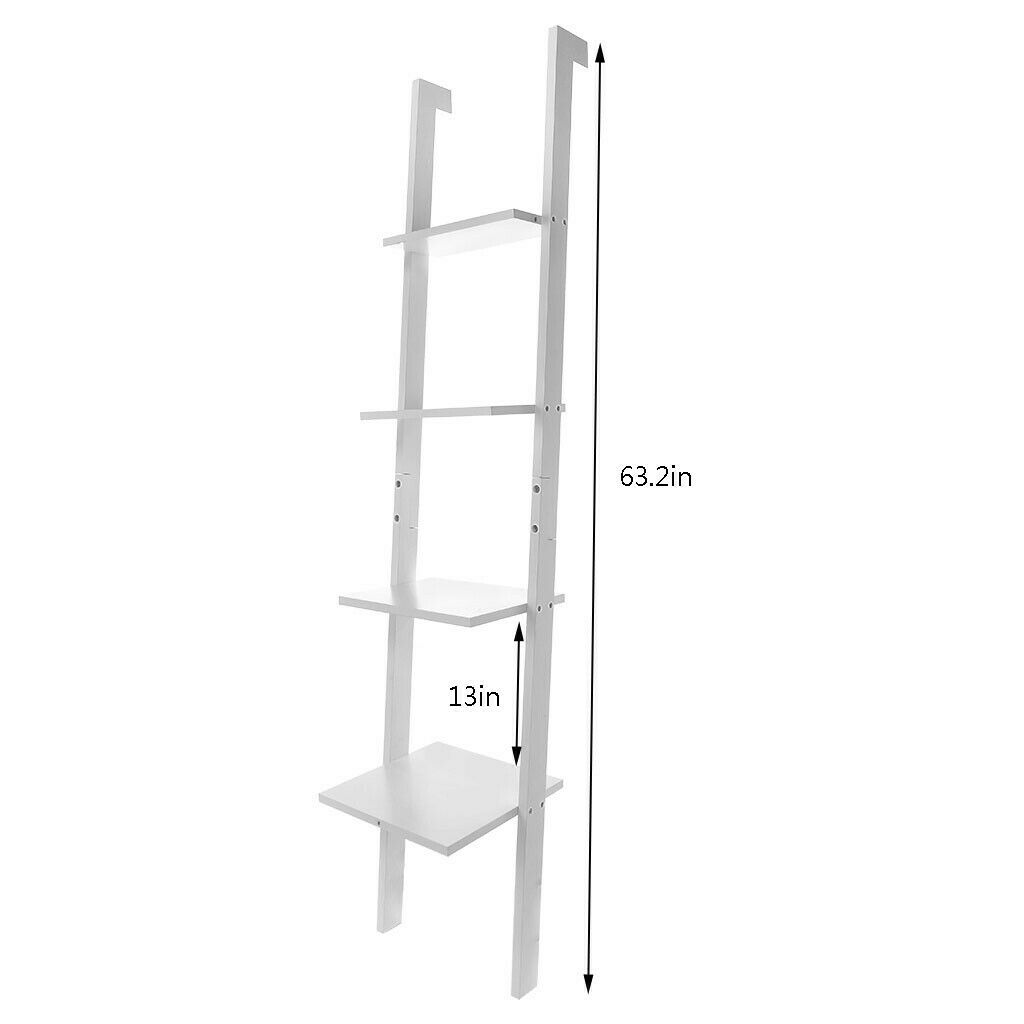 4-Tier Wood Ladder Shelf, Standing Wall Rack, Bookcase Display Shelf White Black