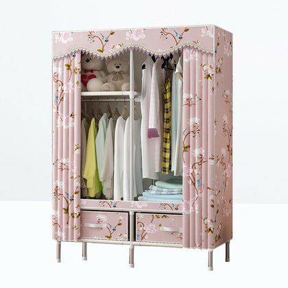Large Canvas Wardrobe Foldable Clothes Cupboard Storage Organiser Shelving Rail
