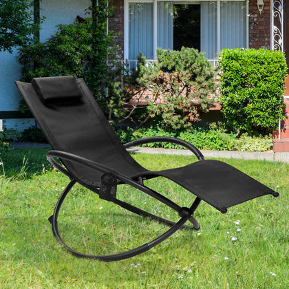 Orbital Lounger Outdoor Patio Rocking Chair Folding Zero-Gravity Rocker W/Pillow