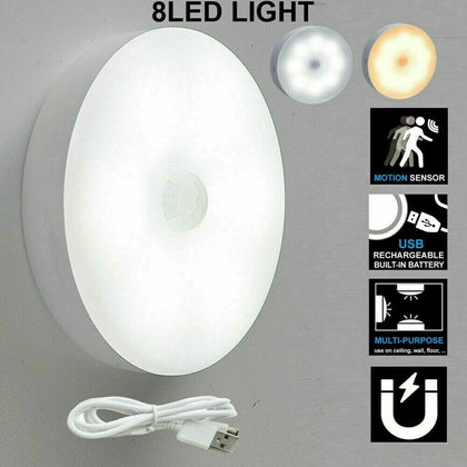 8 LED Motion Sensor Lights PIR Bathroom Night Light with USB Cable Cabinet Stair